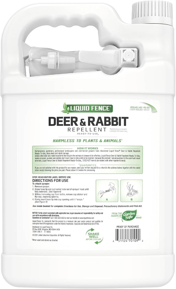 Liquid Fence Deer And Rabbit Repellent Ready-To-Use, Apply Year-Round, 1 Gallon