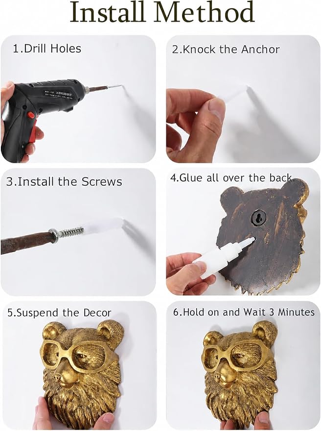 UITWMKTG Gold Animal Head Wall Decor Wall Sculpture Home Decor Statue for Living Room Office Bedroom Modern Decor for Men Women Rabbit