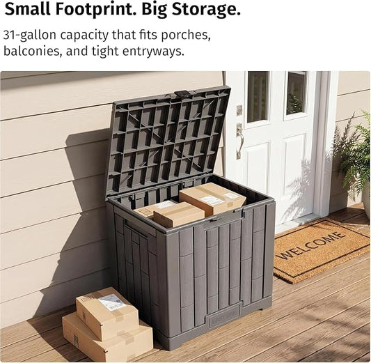 EAST OAK Outdoor Storage Box, 31 Gallon 2 Pack Deck Box Indoor and Outdoor Use, Waterproof Resin Storage Bin for Package Delivery, Patio Cushions, Gardening Tools, Lockable, UV Resistant, Grey