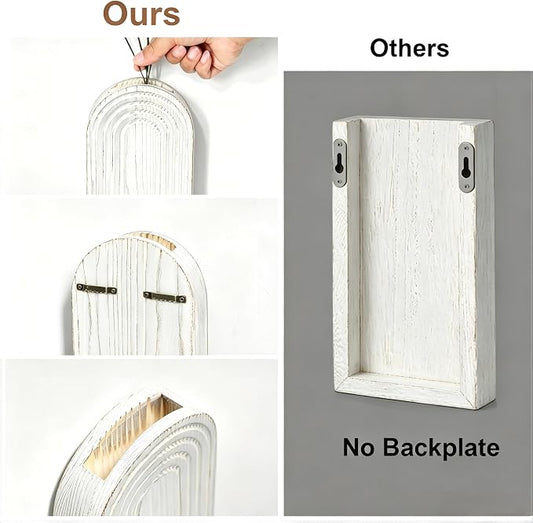 Wooden Wall Art Decor: Wall Vases for Indoor Artificial Plants & Flowers, Wood Wall Hanging Planters for Home Decor - Bathroom, Living Room, Bedroom, Patio (Washed White)