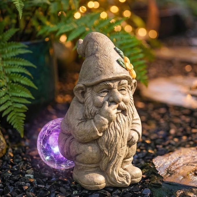 Funny Garden Gnomes Outdoor, Quirky Gnome Statue with Solar Powered for Yard Patio Lawn, Unique Gnomes Gift for Friends Garden Lovers
