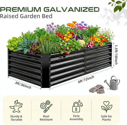 AHEONLAR 2 Pack Galvanized Raised Garden Beds Outdoor, Rectangle Metal Planter Boxes for Vegetables, Flowers and Plants, Durable Garden Bed Kit with Easy Assembly, Black