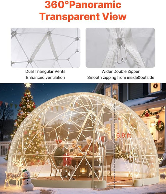 VEVOR Garden Dome Tent, 15 x 9.5 ft Clear Bubble Tent House for 12-14 Person, Waterproof PVC Geodesic Dome Greenhouse with Ventilated Window, Outdoor Igloo Tents for Patio Backyard Party Camping
