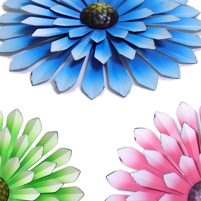 AHYS Metal Flowers Wall Decor Indoor Outdoor Metal Wall Art for Farmhouse Home Living Room Bedroom Bathroom Garden Decor – Blue
