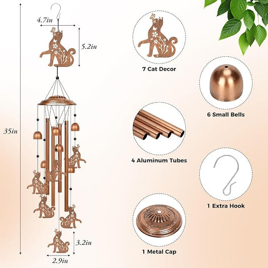 YHmall Wind Chimes for Outside, 35" Cat Gifts for Women Mom Wife Metal Memorial Windchimes Outdoors Patio Porch Yard Lawn Garden Decor