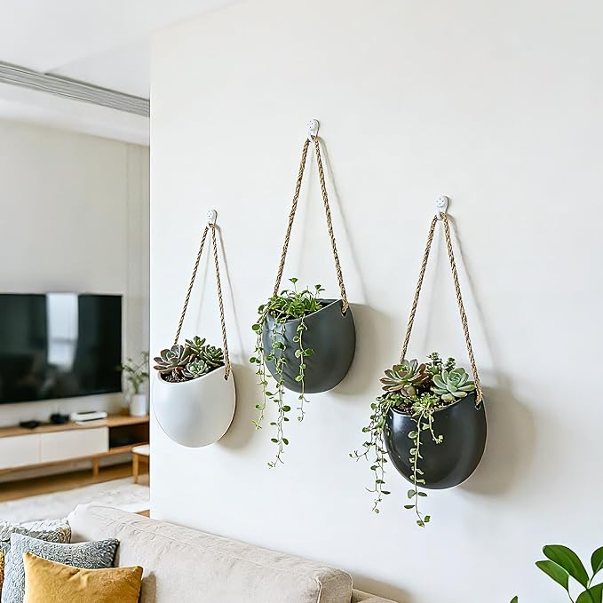Set of 3 Ceramic Wall Planters Decor Small Hanging Vases Lovely Flower Pots | Wall Decor for Home, Entryway, Hallway, Deck, Bathroom, Living Room, Dining Room, Garden, Farmhouse, Restaurants, Office, etc