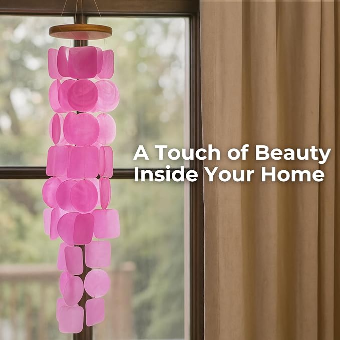 Solange & Frances Pink Capiz Shells Wind Chimes. Spring Decor Wind Chimes for Outside Garden Decor. Unique Birthday Gifts for Women, Gift for Men, and Gifts for Grandma