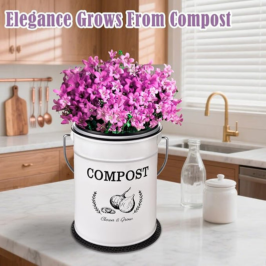 AOSION 1 Gallon Countertop Compost Bin for Kitchen with Lid,Odor Resistant | Farmhouse compost bin with charcoal filter,inner bucket and bags,easy kitchen food waste storage
