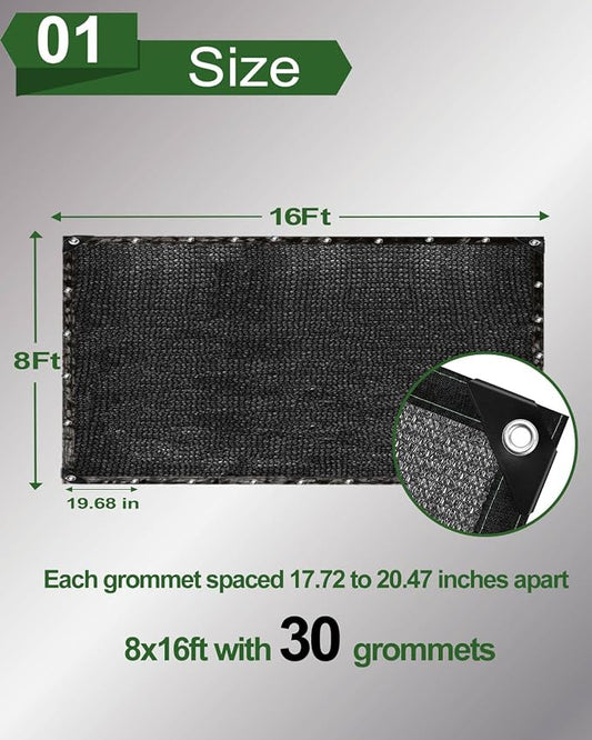vensovo 50% Sunblock Shade Cloth Net Black Resistant - 8x16 Ft Garden Shade Mesh for Plant Cover, Greenhouse, Chicken Coop, Kennels, Tomatoes Plants
