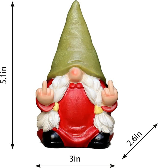 Middle Finger Female Gnome Statue 5.1in, Naughty Garden Gnome Statue Decoration and Lawn Ornament - Funny Garden Gnomes for Outdoor or Home Decor