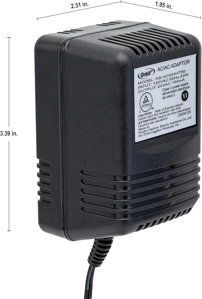 Orbit 57040 24V 750mA Transformer for Indoor Sprinkler Controllers