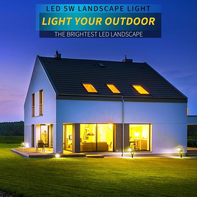LED Landscape Lights,5W 120V AC Outdoor Pathway Garden Yard Spotlight,IP65 Waterproof Garden Flood Light,Outdoor Spotlight with Stake,UL Cord 5-ft with Plug (Pack of 4, Daylight White)