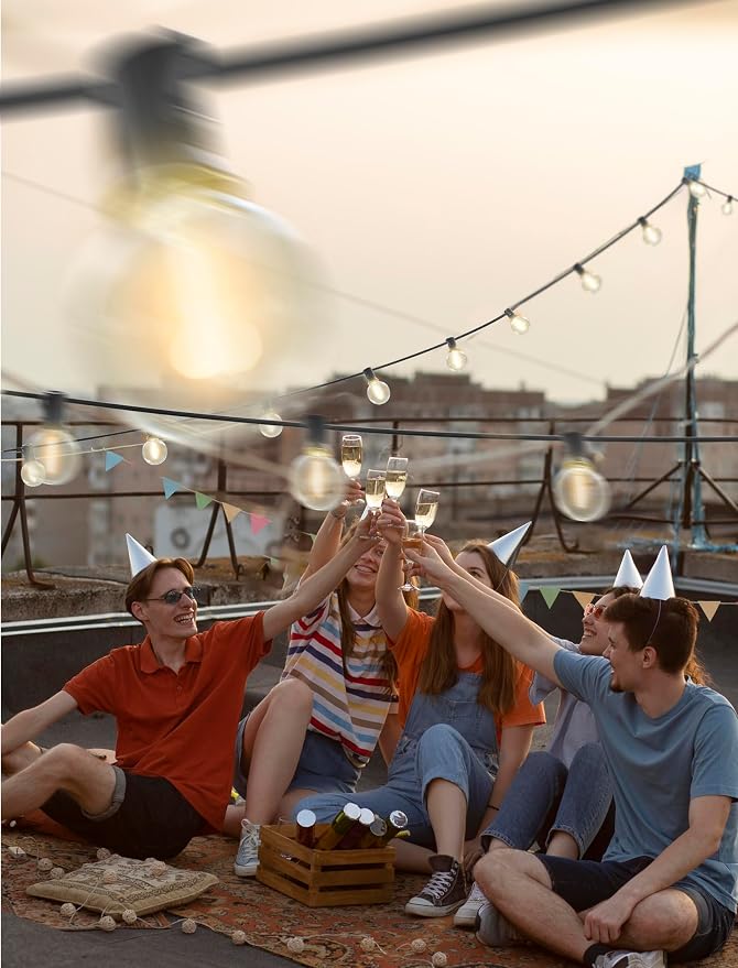 SUNSGNE 100Ft LED Outdoor String Lights - G40 Globe String Lights Waterproof Shatterproof with 52 Dimmable LED Bulbs for Room Party Bistro Pergola Tents, Black Wire