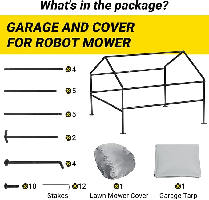Robot Mower Garage + Waterproof Cover, 32"x30"x26" | Heavy Steel Frame | Thickened 600D Oxford Fabric Sun Resistant Dustproof Shelter, Fits Husqvarna, Mammotion, Segway, WORX, ECOVACS, MOVA & more