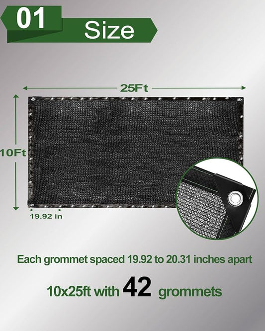 vensovo 40% Sunblock Shade Cloth Net Black Resistant - 10x25 Ft Garden Shade Mesh for Plant Cover, Greenhouse, Chicken Coop, Kennels, Tomatoes Plants