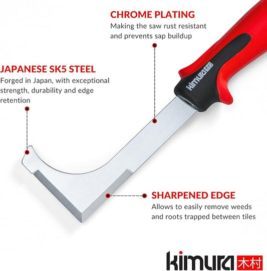 Kimura Pro Crack Weeder Crevice Tool, Japanese SK5 Steel, 10.5 inches, Non-Slip Ergonomic Handle, Side Walk Weed Puller, Garden Lawn Yard Tool for Patio, Sidewalk, Deck, Driveway, Cracks