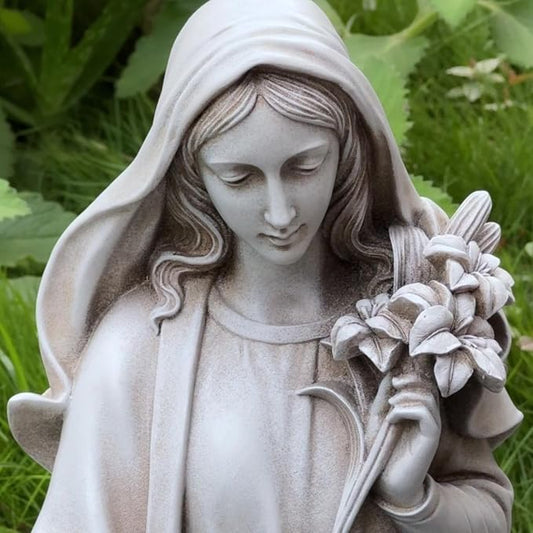 Grace4Joy Virgin Mary Statue Outdoor, 24 Inches Blessed Mother Mary Garden Statue, Rustic Saint Mary Holding Lilies Outdoor Sculpture for Home Yard Patio Lawn Hallway Decor