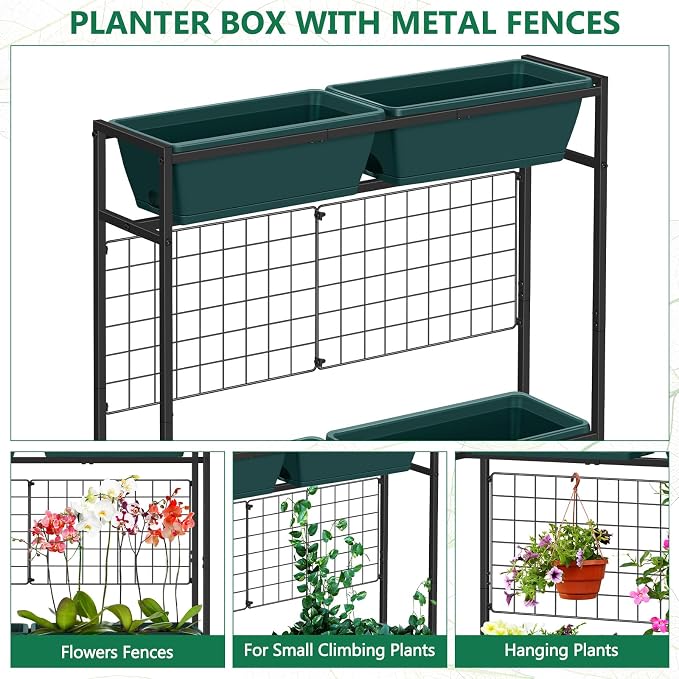 Vertical Raised Garden Beds 32.4" Tall Planter Raised Beds Boxes Patio Herb Garden Planter Outdoor with Metal Fences Legs for Small Climbing Plant Gardening Vegetables Patio Balcony Porch, Green