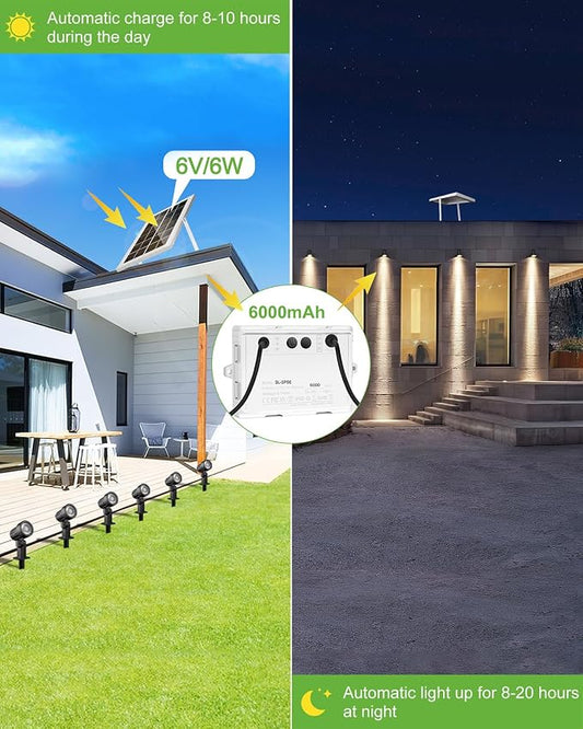 Cly 6 in 1 Solar Spotlights Landscape Outdoor Garden, Solar Powered Lights | IP66 Waterproof Landscape Lighting with Remote 18M Cable for Garden, Lawn, Patio, 2700K/4000K/6500K