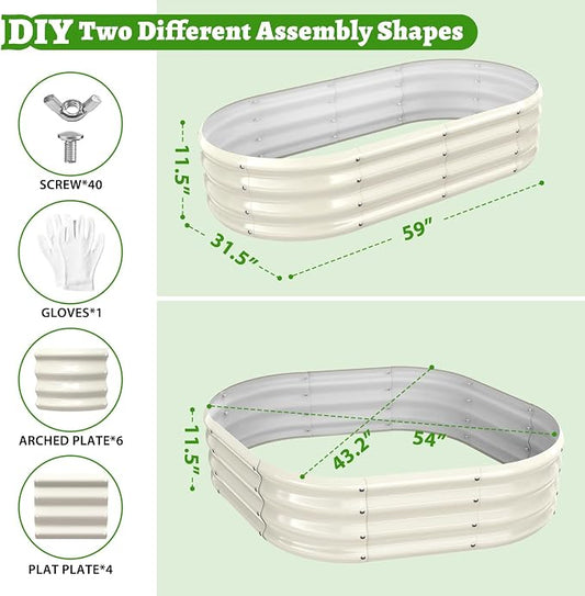 TBMLC Oval Galvanized Planter Box, Metal Raised Garden Bed - 0.8MM Thick- Ideal for Outdoor Gardening and Planting of Vegetables Flowers Fruits Succulent Plants and Others (White, 5X2.7X1 FT)