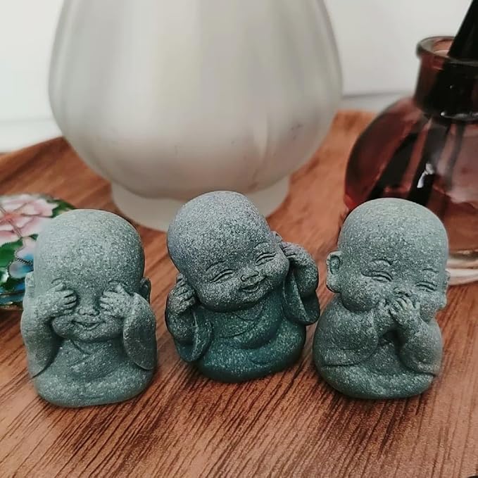4-in-1 Laughing Buddha Statue Decor Set Small Zen Monk Sandstone Buddha Sculpture Feng Shui Ornaments for Outdoor Gardens & Indoor Meditation Rooms,Micro Landscape Decor Fish Tank Aquarium Decoration