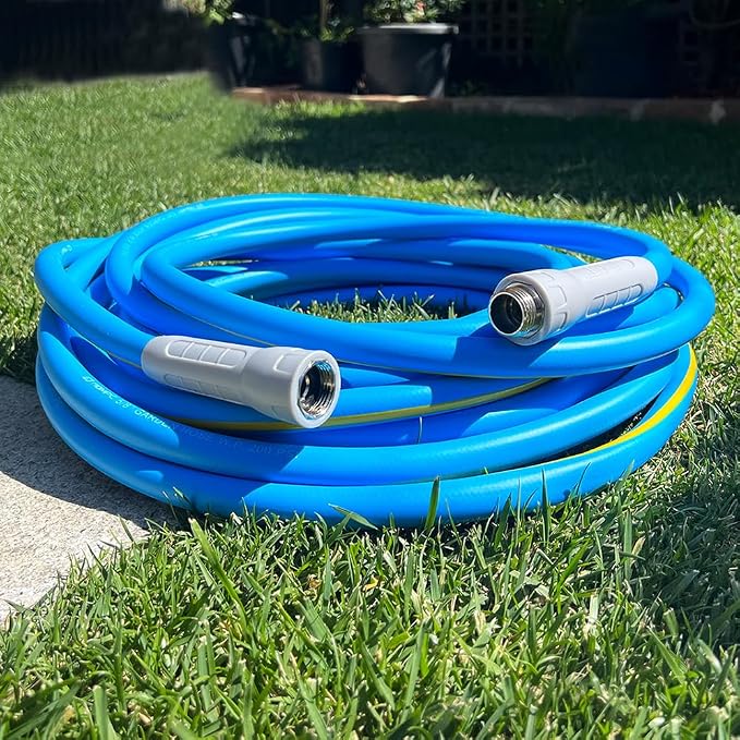 HQMPC Hose Garden Hose With 5/8 in. x 50 ft., Water Hose For Garden Lawn Watering Heavy Duty Durable Material Water Hose Solid Brass Fittings With Nozzle (BLUE)
