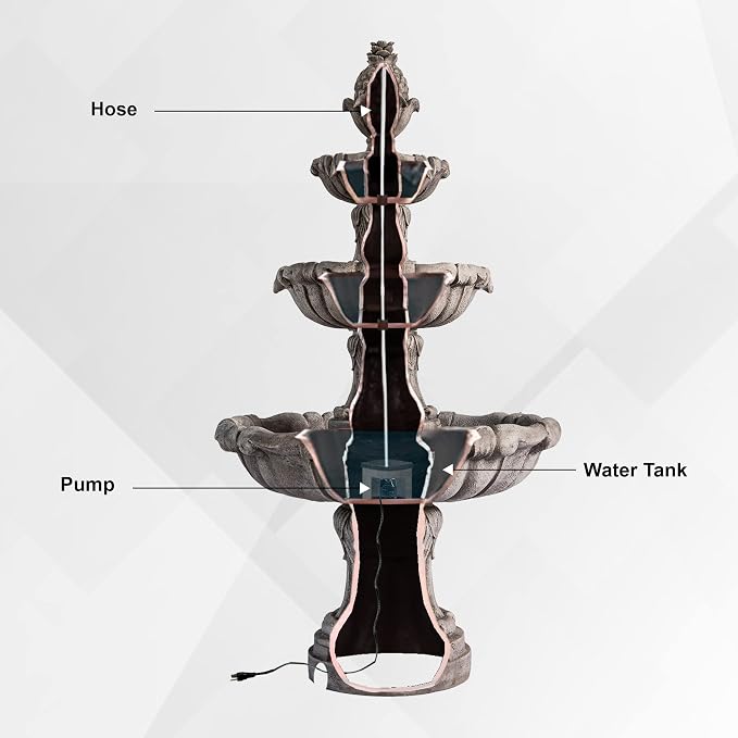 XBrand 58.3" 3-Tier Outdoor Freestanding Water Fountain - Classic Leaf Design, Brown Resin, Large Bird Bath with Pump - Ideal for Yard, Lawn and Garden, Porch Décor