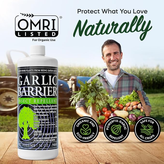 Liquid Garlic Insect Repellent Concentrate, 32 fl oz – OMRI Listed Garlic-Based Formula for Farms, Crops, Gardens & Greenhouses – Indoor & Outdoor Plant Protection