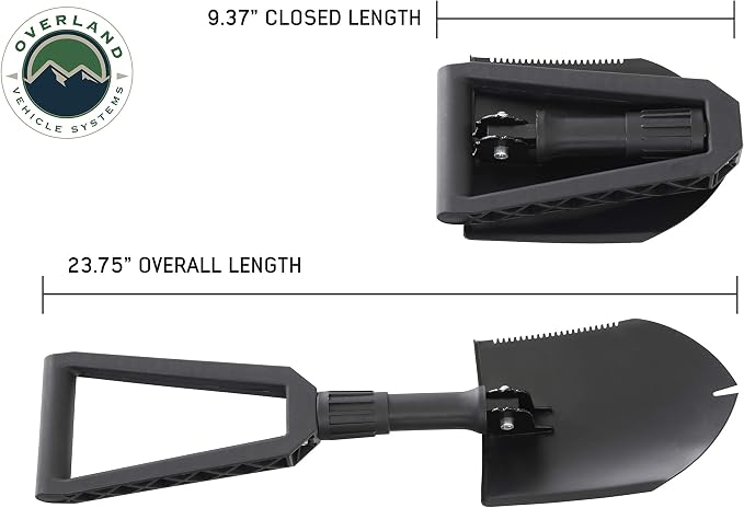 Overland Vehicle Systems Multi Functional Military Style Utility Shovel with Nylon Carrying Case Universal - Reinforced Handle with Locking Collar - #50 Boron Steel Spade