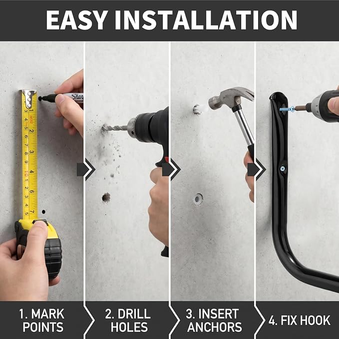 Heavy Duty Garage Storage Hooks, Wall Mounted Utility Hanging Rack for Surfboard, Ladder, Bike, Folded Chairs