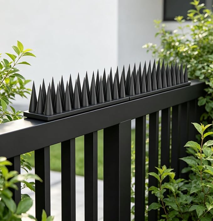 Weatherproof Plastic Bird Deterrent Spikes 12 Pack 45cm, Keep Pigeons, Squirrels, Stray Cats & Raccoons Away, Outdoor Protection for Fence, Villa & Building, Free Glue and Zip Ties Included