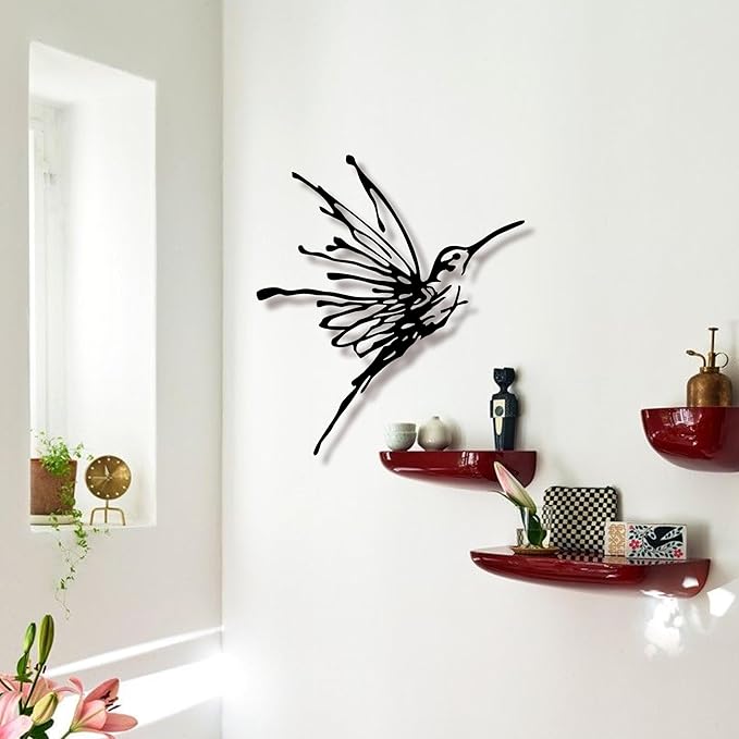 LIYAOLI 3D Metal Hummingbird Wall Art - Unique Black Outdoor Garden Decor, Waterproof Bird Sculpture for Patio, Living Room, Bedroom & Bathroom(12.3"x16.5")