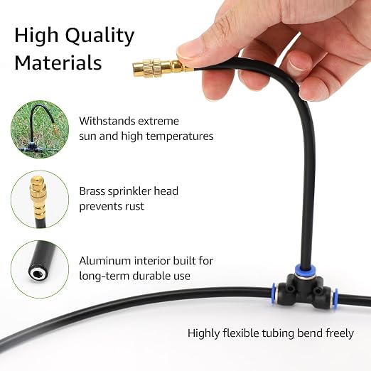 Bluepro Drip Irrigation System 7.8inch 1/4", 2026-Upgrade Garden Sprinkler Kit with 12PCS 360° Adjustable Copper Nozzles, Automatic Misting Watering System for Raised Beds, Greenhouse, Lawn, Patio