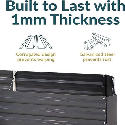 Sunnydaze Galvanized Raised Garden Bed Kit - 5x5x1 ft Outdoor Raised Garden Bed - Metal Planter Box for Vegetables, Flowers, Herbs - Dark Gray - L-Shaped