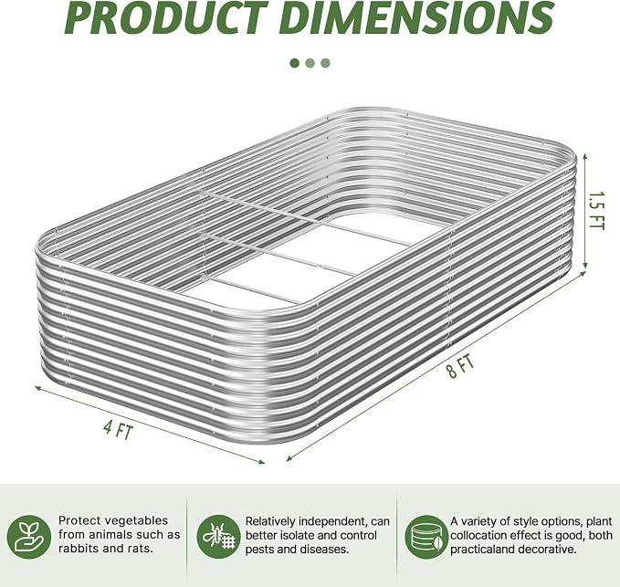 2 Pack Tall 8x4FT Raised Beds for Gardening, Corrugated Galvanized Steel Raised Garden Bed, Outdoor Metal Above Ground Garden Bed for Vegetables and Flowers-8x4x1.5FT