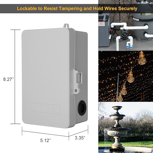 SURAIELEC Digital Pool Timer, 7-Day Programmable Digital Timer Switch, 40 AMP, 2HP, 120, 240, 277 VAC, Outdoor Indoor Heavy Duty Controller Box for Pool Pump, Water Heater, Lights, Powerful Appliances