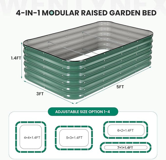 5×3×1.4FT Modular Raised Garden Bed Outdoor, Galvanized Raised Garden Bed Kit, Large Metal Planter Raised Beds, 4 In1 Raised Planter Box Outdoor,Raised Beds for Gardening for Vegetables Flowers Herbs