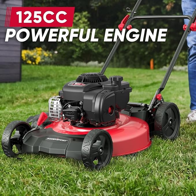 PowerSmart Push Lawn Mower, 21" Mower with Briggs&Stratton 125cc Engine, 2-in-1 Mulching and Side Discharge, Push Lawn Mowers for Garden Yard