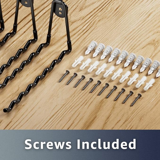 COCOYA Garage Hooks 11.8" Long with 2 Extension Storage Straps (2 Pack) | Interlocking Design, Wave-Shaped, Heavy Duty, Hanging Ladder Shovel Bike Garden Tool, For Shed Yard Garage, Black
