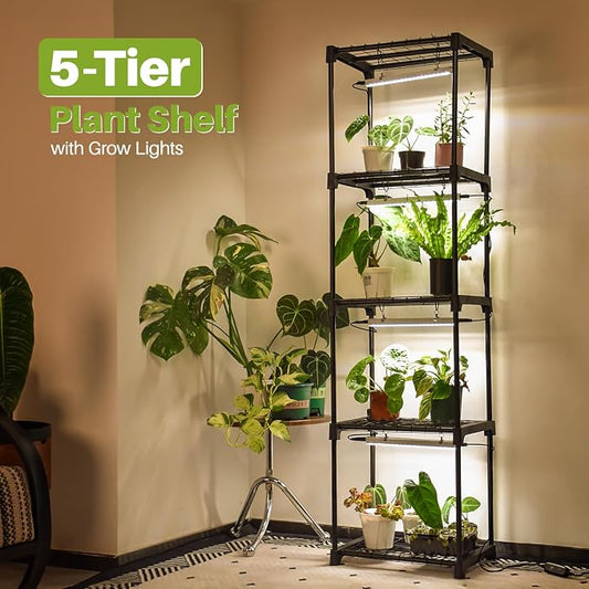 Plant Shelf with Grow Light, 5 Tier Plant Stand with Grow Light, Metal Plant Rack with 4 Pack 36W Plant Light for Indoor Plant, Seed Start, Seedling, Seed Trays, 11.8" W x 15.7" L x 59" H