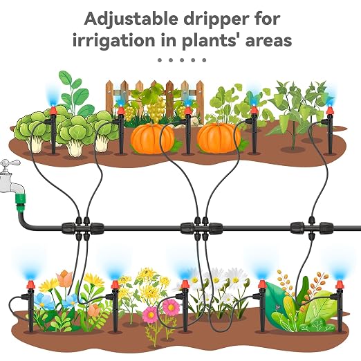 360° Adjustable Drip Spray Emitters for 1/4" Tubing, 30pcs | Drip Sprinkler Heads for Lock Barb Parts, with Stake, Drip Irrigation System