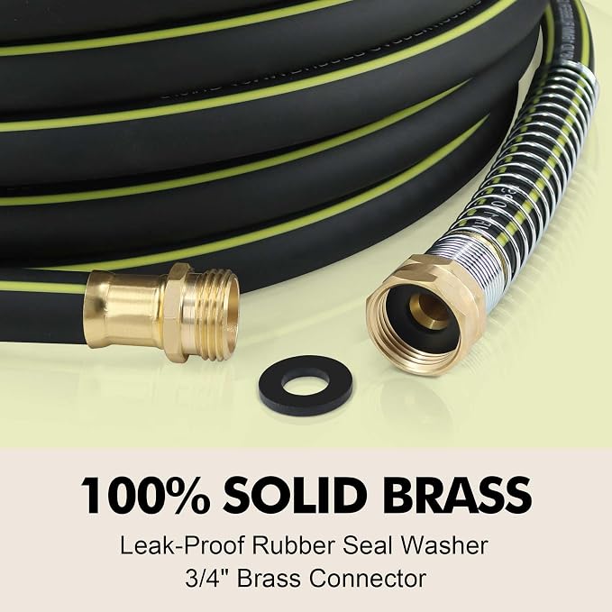 Lightweight Rubber Garden Hose 10ft, 5/8" Hybrid Rubber Hose with Solid Brass Fitting, Water Hose Pipe for Outdoor, Cleaning & Washing