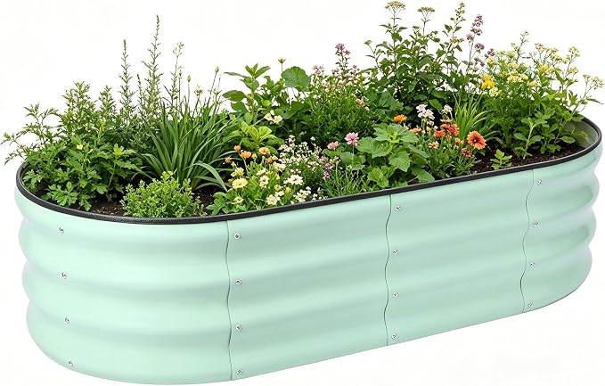 Metal Raised Garden Bed, 4 x 2 ft Extra Large Oval Galvanized Steel Raised Planter Box, Garden Bed for Vegetables Herbs Flowers Fruit, Outdoor Backyard Weather Resistant, Rustproof, Mint Green