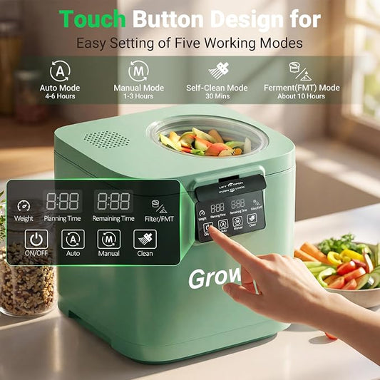 Growell 4L Electric Composter for Kitchen, Smart Countertop Compost Bin with Visible Window,Odorless & Low Noise, Auto-Cleaning,Turn Food Waste into Fertilizer, Food Waste Compost Indoor Machine, EC01
