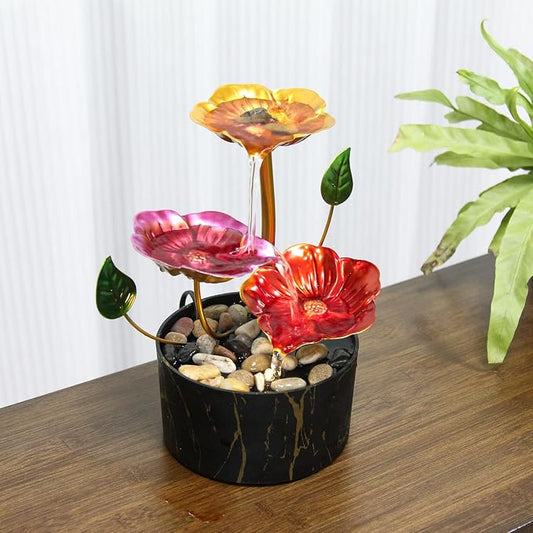Desk Fountain Indoor Waterfall Fountain Flowers Themed 3-Tier Tabletop Fountain Home Decor Soothing Sound Machine(Galsang)