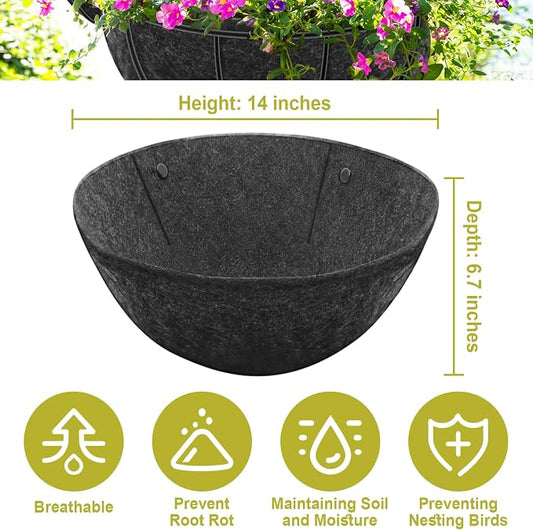 Riare 8 Pack 14 Inch Round Fabric Planter Basket Liner- Hanging Basket Liners Replacement Coco Fiber Liner Alternative for Hanging Basket Flowers (Prevent Birds from Nesting)