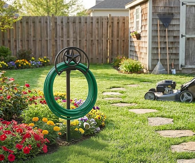 GOFORWILD Garden Hose Holder, Star Decorative, Durable Wall Hose Hanger, Hose Reel, Holds 125-Feet of 5/8-Inch Hose, Made of Gauge Steel