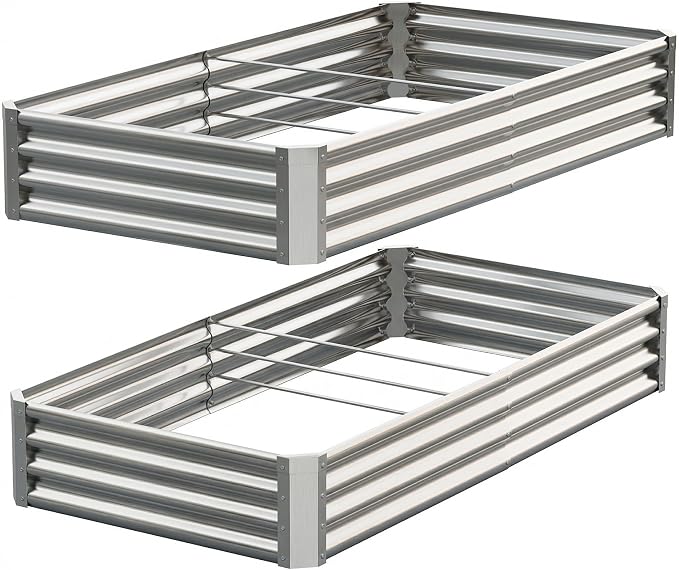 Galvanized Raised Garden Bed,Outdoor Planter Box Metal Patio Kit Planting Bed for Vegetables Flowers Herb (Galvanized, 6x3x1ft-2p)