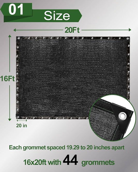 vensovo 70% Sunblock Shade Cloth Net Black Resistant - 16x20 Ft Garden Shade Mesh for Plant Cover, Greenhouse, Chicken Coop, Kennels, Tomatoes Plants