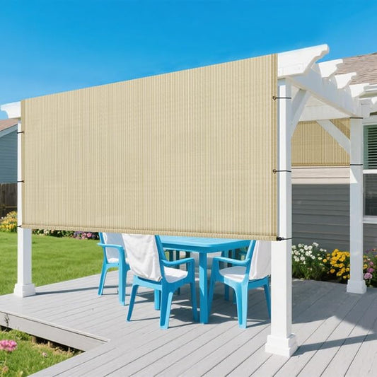 12' × 37' Pergola Shade Cover Universal Replacement Canopy Cover Outdoor Durable Fabric Sun Shade Cloth for Deck Patio Porch Backyard Gazebo with Grommets & Weighted Rods, Beige